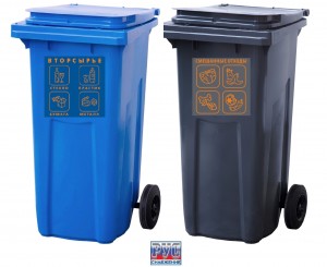 Контейнеры "ДВА БАКА" для раздельного сбора мусора 240л. пластик. на обрезиненных колесах (ДхШхВ-580х730х1072мм)