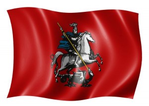 Флаг Москвы с гербом 90х145см искусст. шелк ― РусСнабЖение