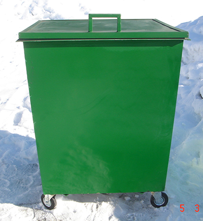 Контейнер для мусора квадратный 0,75 м3 НА КОЛЕСАХ, с крышкой (ДхШхВ-900х900х1100мм)